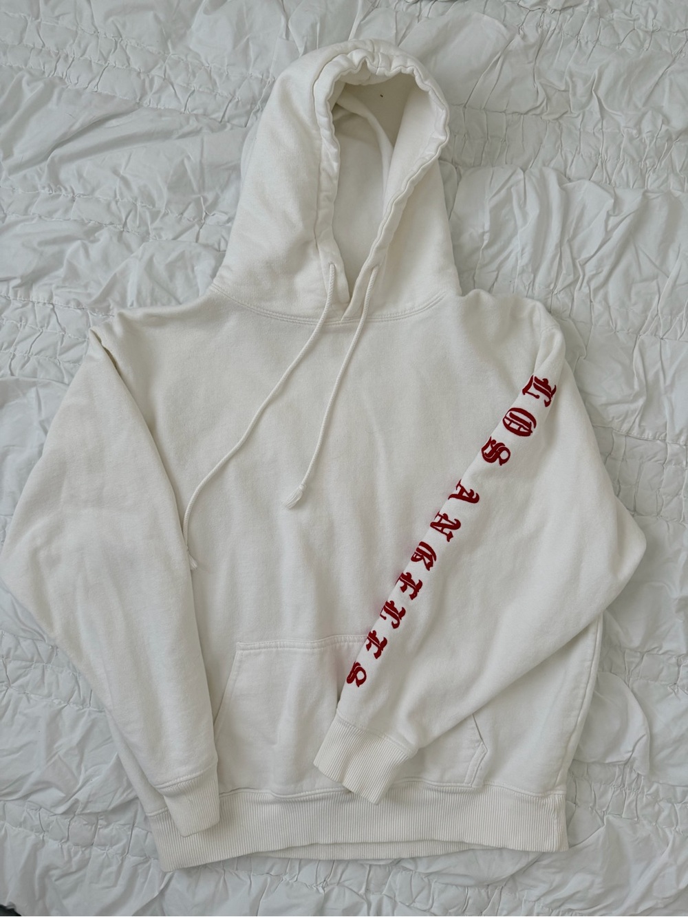 Brandy Melville/ John Galt White Hoodie with Los Angeles Red Sleeve Lettering